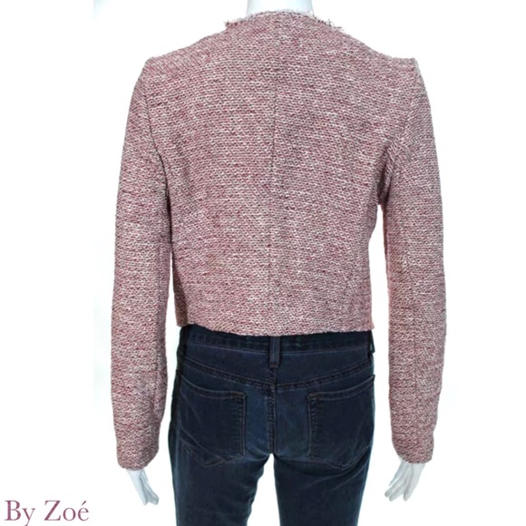 BY ZOE Red/Cream Distressed Hem Front Hook Blazer - Picture 3 of 4